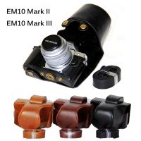 กระเป๋ากล้องหนัง PU สำหรับ Olympus EM10 Mark II EM10 Mark III EM10 III EM10กระเป๋ากล้องหนังอุปกรณ์สวมครอบพร้อมสายคล้องไหล่