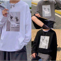 COD  ♤SOS M～5XLเสื้อคอกลมOversize แขนยาวพิมพ์ลาย ทรงหลวม 2024#Q32✾