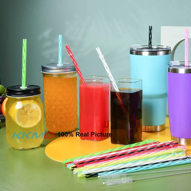 25PCS Reusable Plastic Straws for Tumblers Mason Jars 9 Inches Transparent  Threaded Colored Drinking Straws with