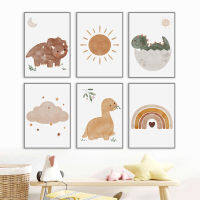 การทูต Ceratopsian การ์ตูน Sun Moon Rainbow ไดโนเสาร์ Art ภาพวาดผ้าใบ Nordic โปสเตอร์พิมพ์ภาพผนัง Kids Room Decor