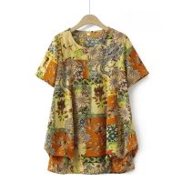 【มีไซส์ใหญ่】Plus Size Womens Short Sleeve Floral Printed Summer Shirts Ladies Vintage Female Tops