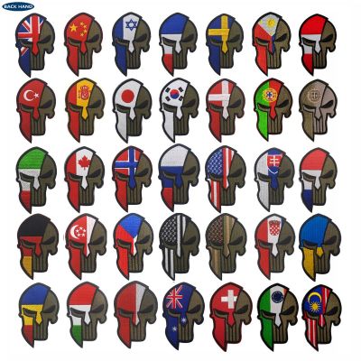 Spartan Helmet Badge United States Spain Russia Israel United Kingdom Tactical Skull Military Badge Patch for Clothes Sewing DIY Adhesives Tape