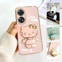 เคส OPPO A78 5กรัม A96 A76 A55 A13S A12e A31 A52 A92 A5 5F A9 A1K A83 A94 F11 Reno 5F 4F Reno 8T 4G Reno 8 Reno7 Reno 6 Reno 6Z Reno 4F 2F Reno3ที่วางขาตั้งพับได้กระจก F11โปร A91คิตตี้เคสโทรศัพท์ยางชุบหรูหรา