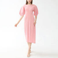 6173 One Size (45-75kg) Little Flying Sleeves High Sense Autumn Casual Crewneck Fold Long A-shaped Dress