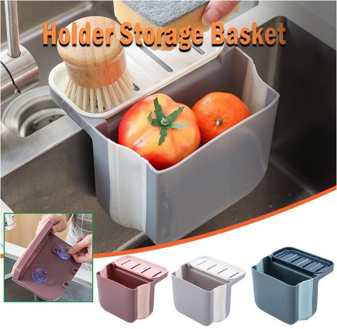 Kitchen Sink Strainer Drain Rack Foldable and Soap Sponge Holder