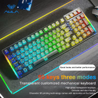 AULA F98 Hotswap คีย์บอร์ดแบบกลไกไร้สายบลูทูธไร้สาย3โหมด RGB 99คีย์ RGB โปร่งใส Keycap 4000MAh แบตเตอรี่สำหรับ PC MAC คอมพิวเตอร์แล็ปท็อป Gamer Android IOS