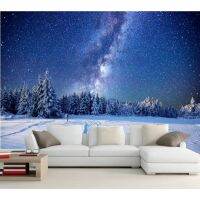 Custom 3DWinter Forests Sky Stars Snow Fir Night ภูมิทัศน์ธรรมชาติวอลเปเปอร์สติกเกอร์ภาพจิตรกรรมฝาผนังห้องนั่งเล่นห้องนอนทีวีโซฟาพื้นหลัง Home Decor Wall Papers