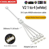 COOLMOON ARGB Splitter 5V 3 Pin Connector 1 to 4 Universal 33.5cm Mainboard ARGB Extension Cable with Protective Cap for Desktop