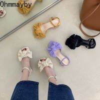 【CW】 2023 New Bowtie Sandals Fashion Thick Heel Ladies Ankle Shoes Sandal Mujer