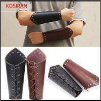 KONSIRAN สีดำสีน้ำตาล ยิงธนูแขนยาม พังก์สไตล์ ถุงมือกันร้อน Viking Bracer ของใหม่ เครื่องหนังแท้ สายรัดแขน ชายหญิง