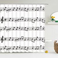 ม่านอาบน้ำดนตรี Clef Notation Bath Curtain ศิลปะห้องน้ำพิมพ์ 3D ผ้ากันน้ำม่านอาบน้ำสำหรับตกแต่งบ้าน 180 * 180 ซม