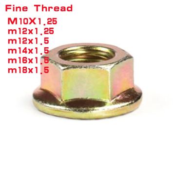 5pcs Grade 10.9 steel with colour zinc Fine thread Flange Hex nut m10x1.25  m12x1.25 m14x1.5  m16x1.5  m18x1.5 Nails Screws Fasteners