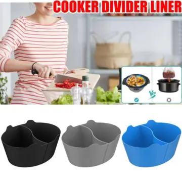 Slow Cooker Divider Liners fit 6 QT Crockpot, Reusable Leakproof Slow Cooker  Divider Insert, Silicone Crockpot Divider, 2-Piece Set Dishwasher Safe  Cooking Liner (Black+Gray)