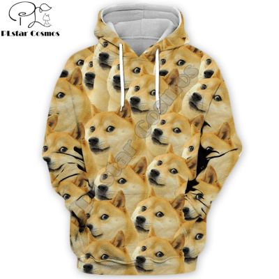 2020 ใหม่ 3D Hoodies สัตว์ตลก Doge หัวเสื้อสวมหัวชิบะอินุพิมพ์ Sweatshirtzip เสื้อกันหนาวหมวก Unisex Streetwear