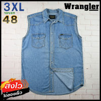 Wrangler®แท้ อก 48 ไซส์ 3XL เสื้อเชิ้ตผู้ชาย แรงเลอร์ สีเดนิม แขนกุด เนื้อผ้าดีสวยๆ