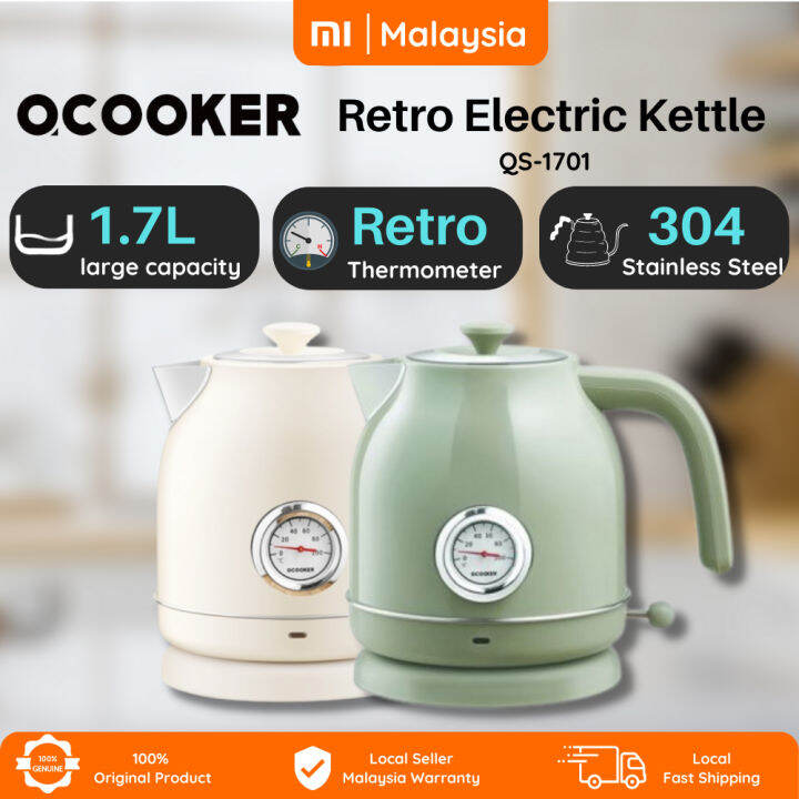 QCOOKER QS1701 Retro Electric Kettle Stainless Steel Water Kettle with