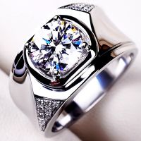 แหวนเพชรธรรมชาติ925สีเงินแท้0.5กะรัตแหวนเปิดทุกเพศฮิปฮอปสวยเงิน925เครื่องประดับ Bizuteria แหวนแต่งงาน