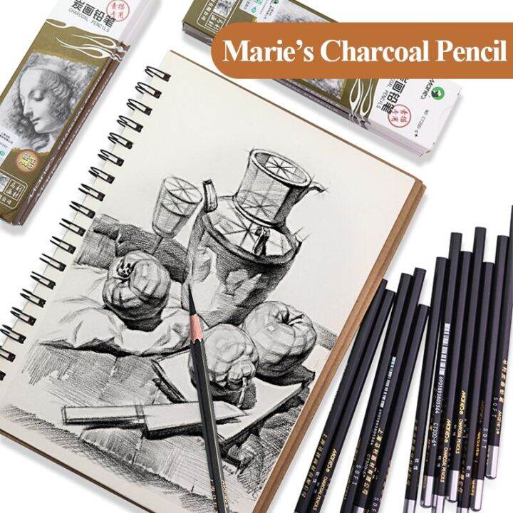 maries-professional-sketch-charcoal-carbon-pencil-12pcs-soft-medium-hard-extra-soft-drawing-charcoal-pens-art-supplies-c7300