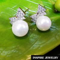 INSPIRE JEWELRY ต่างหูมุกแฟชั่น ต่อลายฝังเพชรสวิสรูปโบว์เกรดพรีเมี่ยม งานจิวเวลลี่ ขาปักก้าน งานปราณีตแบบร้านเพชร พร้อมกล่อง สวยงาม น่ารัก ใส่ถอดง่าย ใส่ได้กับเสื้อผ้าชุดแบบ ของขวัญวันเกิด วันแม่ ปีใหม่ วาเลนไทน์