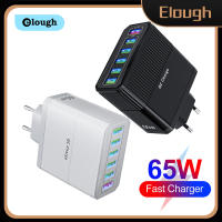 Elough 6พอร์ต65W ที่ชาร์จความเร็วสูง Type C ชาร์จเร็ว3.0 PD เครื่องชาร์จ USB ตัวแปลงชาร์จไฟเร็วสำหรับ Iphone โทรศัพท์