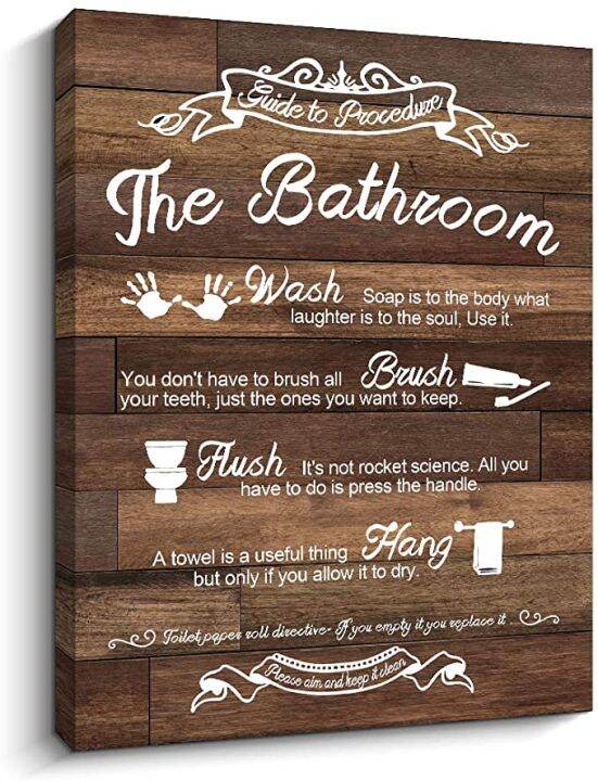 Bathroom Rules Sign Rustic Woodgrain Background Canvas Prints Art Wall