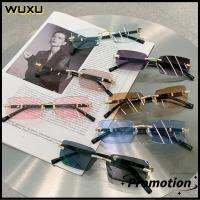 WUXU Y2K แว่นตากันแดดทรงสี่เหลี่ยมผืนผ้าไร้ขอบ การป้องกัน UV400 แว่นตาสำหรับแว่นตา วินเทจ ที่บังแดด สำหรับผู้หญิงและผู้ชาย