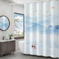 Pre-order 6-10daysQM Chinese Landscape Shower Curtain Set Punch-Free Toilet Partition Curtain Bath Water-Repellent Clot