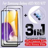 3 In 1 Samsung Galaxy A72 A52 A32 5G 2PCS กระจกเทมเปอร์ &amp; 1PCS HD เลนส์ด้านหลังฟิล์มกล้องสำหรับ Samsung Galaxy A52 A72 A32ความปลอดภัยหน้าจอป้องกันฟิล์มกันรอยด้านหน้าสำหรับ Samsung A52 A72คลุมทั้งหมดป้องกันการระเบิดฟิล์ม