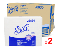 SCOTT กระดาษเช็ดมือแบบแผ่น สก๊อตต์ โปร มัลติโฟล์ด รหัสสินค้า 28630 สินค้าคิมเบอร์ลี่ย์-คล๊าค โปรเฟสชั่นแนล ขนาดแผ่น 24.0 x 18.0 เซนติเมตร 2 กล่อง