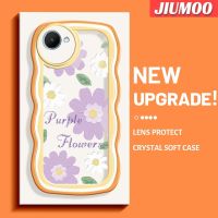 JIUMOO เคสสำหรับ Realme C30 C30s Narzo เคส50i แฟชั่นลวดลายดอกไม้สีม่วงสีสันสดใสขอบครีมเวฟเคสโทรศัพท์โปร่งใสกรอบซิลิโคนนิ่มเคสป้องกันกล้องสุดสร้างสรรค์เคสกันกระแทก