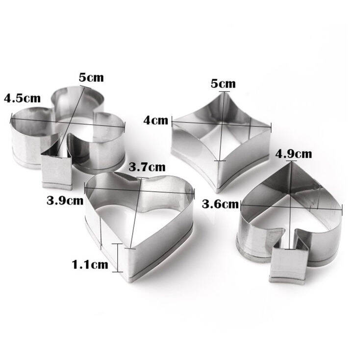 เครื่องมืออบสำหรับตกแต่งไพ่โป๊กเกอร์4ชิ้นเครื่องมือตัดแม่พิมพ์คุกกี้ขนมปังอบ