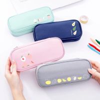 Large Capacity Pencil Case Avocado Strawberry Lemon Peach Fruit Canvas Pencil Boxes