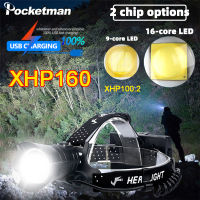 ไฟฉายสวมศีรษะ 16 - Core Xhp160 Led ชาร์จ Usb Xhp100 18650 สําหรับตกปลาล่าสัตว์