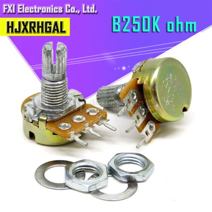 5pcs-250k-ohm-wh148-b250k-3pin-potentiometer-15mm-shaft-with-nuts-and-washers-hot