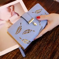 【CW】❆﹍▨  Wallet Leather Purse Female Gold Hollow Leaves Handbag for Coin Card Holders Clutch