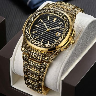 （A Decent035）แฟชั่น Quartzwatch Menluxurygolden สแตนเลสนาฬิกาผู้ชาย Gold Mens นาฬิกาหญิง Reloj Hombre