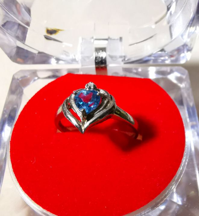 แหวนพลอยแท้-สไตล์-office-jewelry-แหวนพลอยบลูโทพาส-blue-topaz-น้ำร้อย-เรือนเงินแท้-925-ไซส์-55