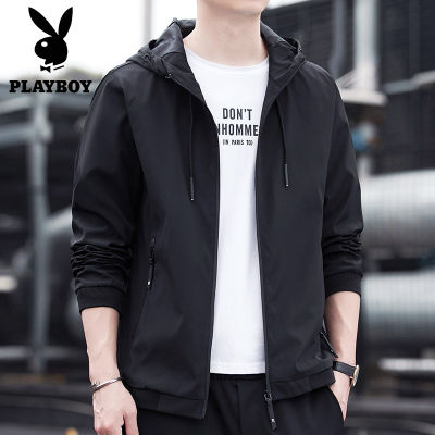 Playboy เสื้อแจ็คเก็ตมีฮู้ดผู้ชาย,ใส่สบายเข้าได้กับทุกชุดรุ่นใหม่ปี2021