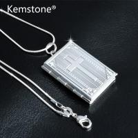 Kemstone Gold/Silver Rectangle Cross Pendant Necklace Can Open Photos Box Creative Jewelry for Women