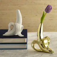 Scandinavian creative home ceramics matte white gold banana pendant vase floret tabletop Small mouth vase flower jar home decor