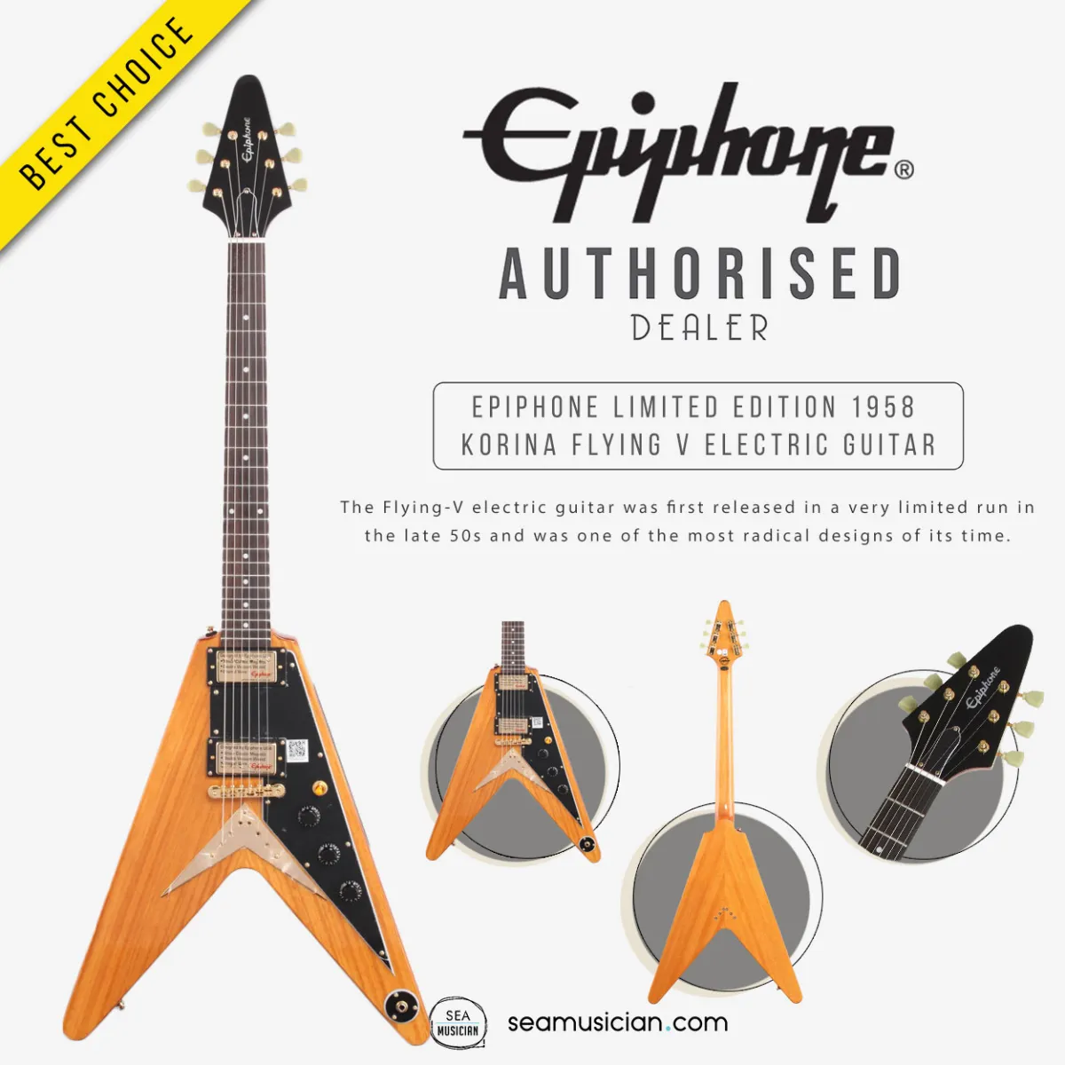 EPIPHONE LIMITED EDITION 1958 KORINA FLYING V ELECTRIC GUITAR (EGV2ANGH3/  LMT EDT 1958 KORINA FLYING-V/ SEAMUSICIAN) | Lazada