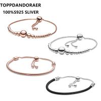 Top Pandoraer Snake Bone Ball Adjustable Bracelet Female Round Sliding Buckle S925 Sterling Silver Charm Bangle DIY Basic Chain