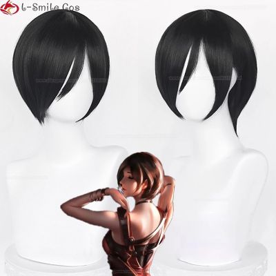 Anime Ada Wong Cosplay Wig Ada Wong Wigs Cosplay 32Cm Short Black Heat Resistant Synthetic Hair Woman Party Role Wigs + Wig Cap