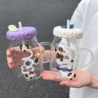 ☽ 2023 new glass water cup girl with straw portable large-capacity kettle summer cute creative cup ins