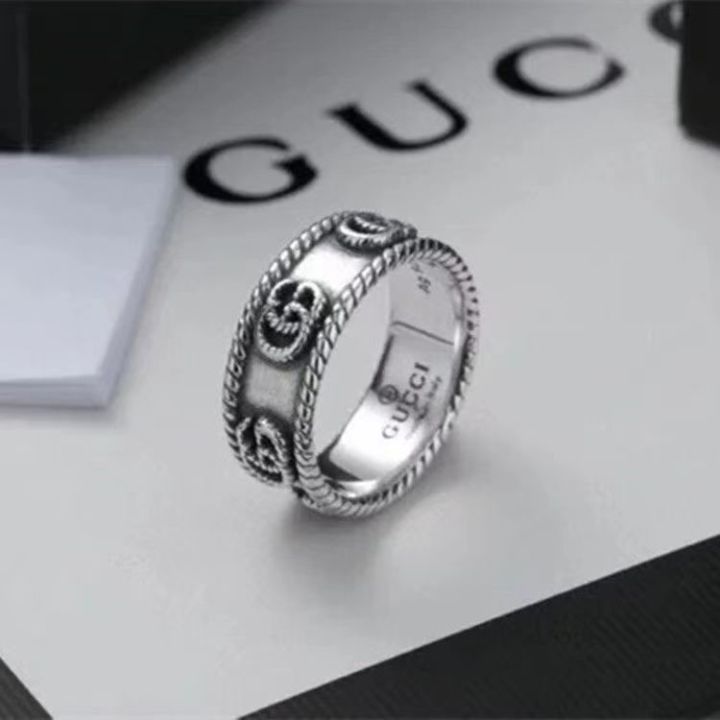 Gucci s925 silver letter G twisted lines twist couples ring euramerican  star web celebrity personality ring ins tide men and women 