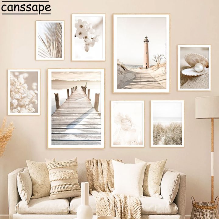 beige-canvas-poster-dandelion-reed-painting-poster-bridge-leaf-wall-art-shell-beach-print-pictures-nordic-posters-home-decor