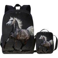 【LZ】✢  Mochila com impressão cavalo Meninos Meninas Mochila Escolar com Lunch Box Crianças Viagem Schoolbags e Cooler Bag Suit Escola Temporada