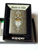 ZIPPO  28794   JEWELED SKULL    สีเงิน ผิวโครเมี่ยมขัดด้าน  ลายแบบสกรีน+เลเซอร์  ผลิตปี2014   ของใหม่  มาพร้อมกล่องตรงรุ่น  รับประกันของแท้