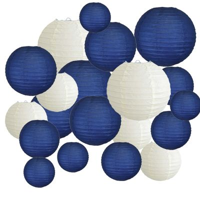 20Pcs 6 Inch-12 Inch Paper Lanterns Assort with Size Navy Blue Beige Chinese Paper Lantern Lampion for Wedding Christmas Event Party
