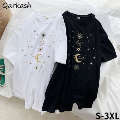 S-3XL Short Sleeve T-shirts Women Couple Embroidery Design Popular Summer Harajuku Unisex Tops Casual Retro All-match Clothing